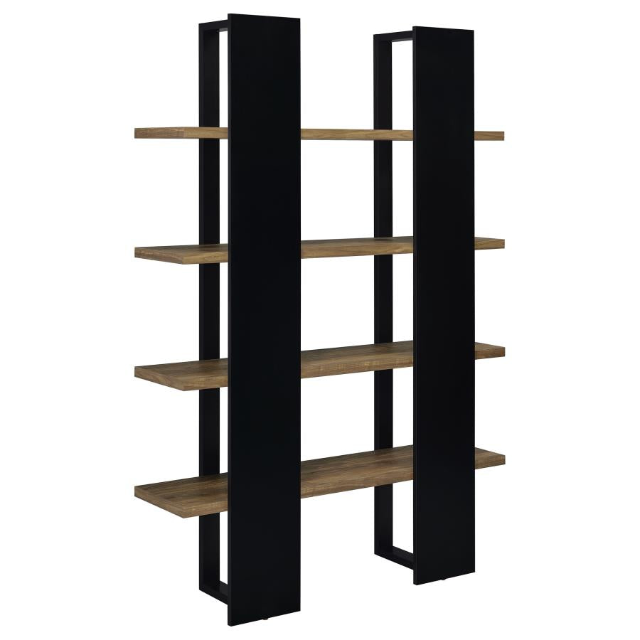 DANBROOK 71-INCH 4-SHELF BOOKSHELF BLACK AND AGED WALNUT