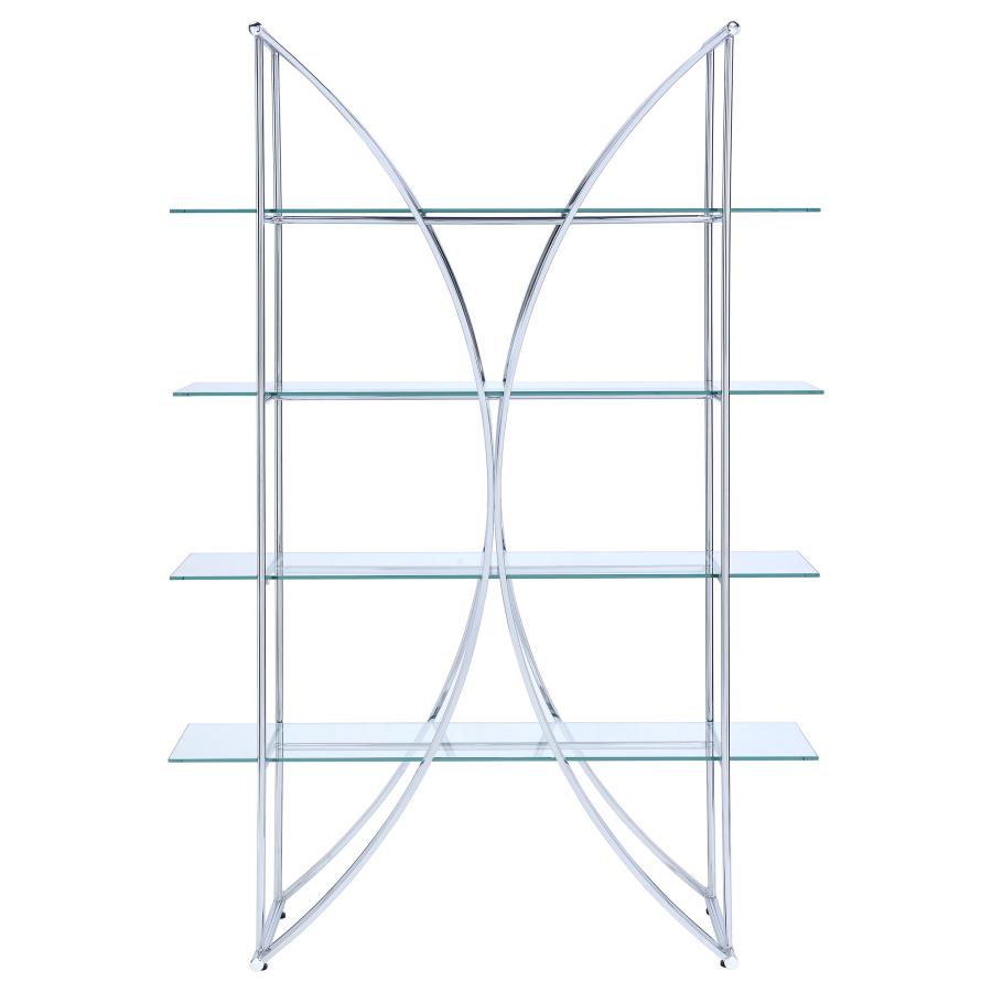LARSON 73-INCH 4-SHELF GLASS BOOKSHELF CHROME