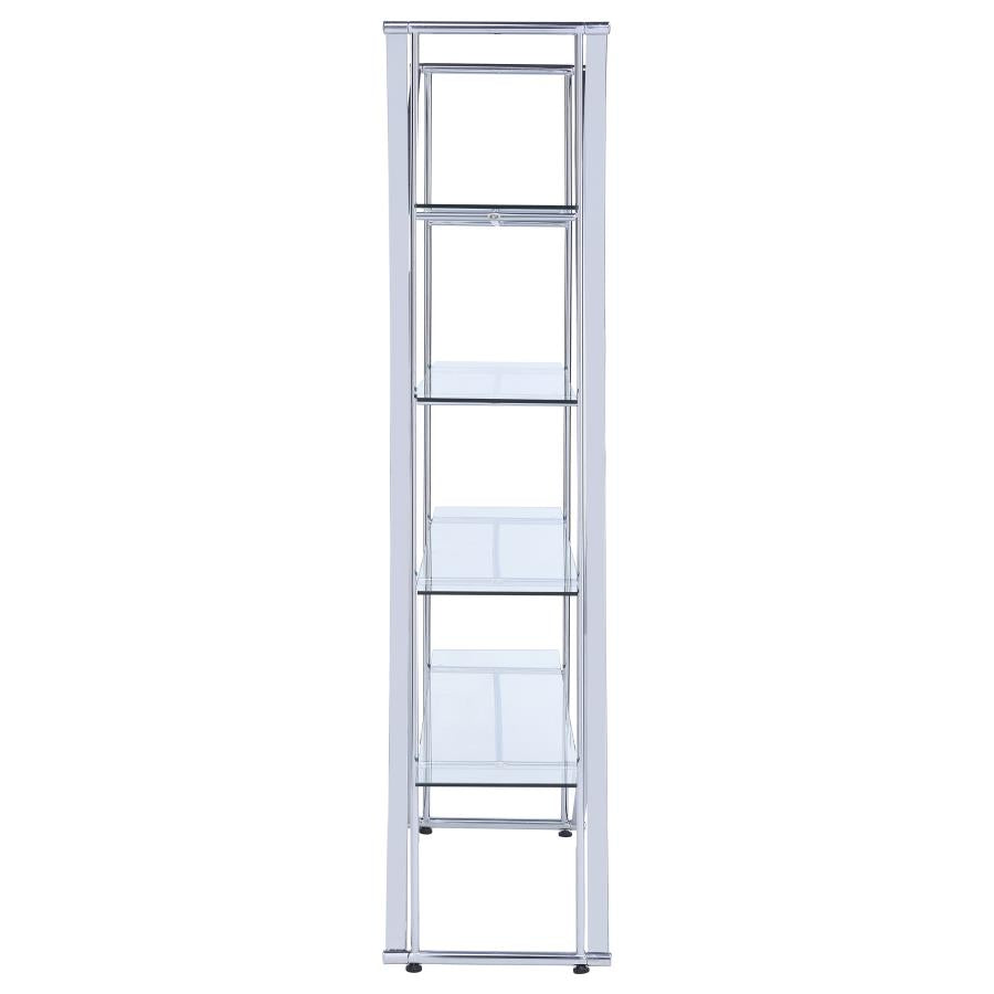 LARSON 73-INCH 4-SHELF GLASS BOOKSHELF CHROME