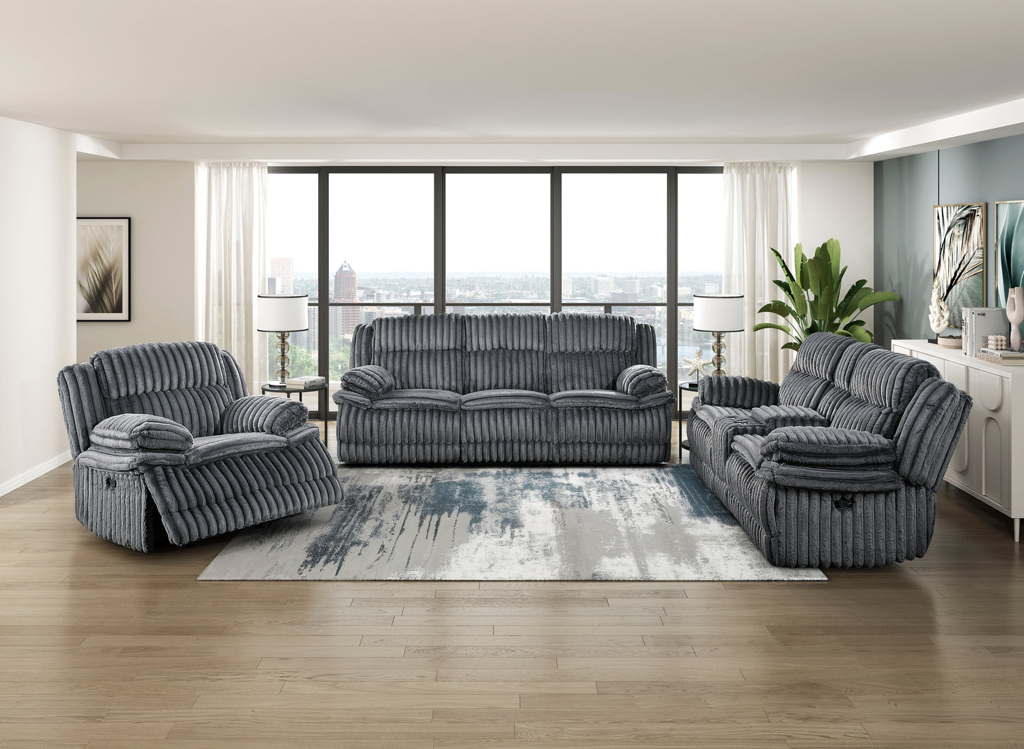 Goodland Reclining Sofa DARK GREY CORDUROY
