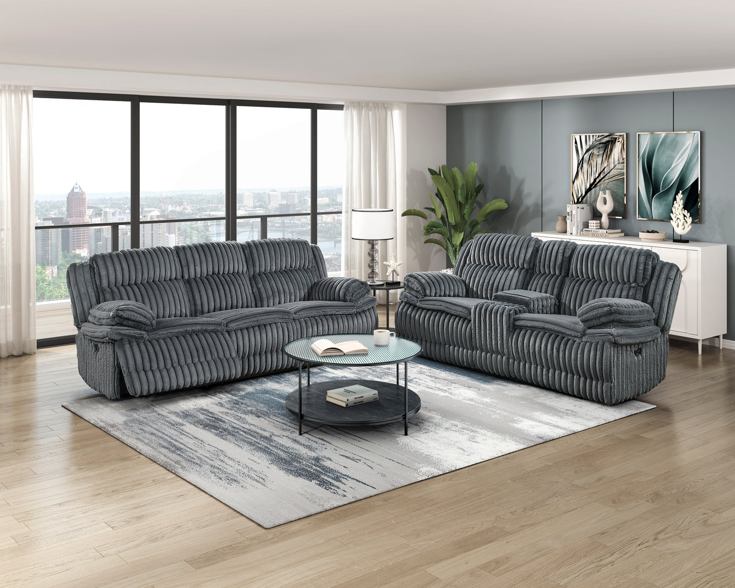 Goodland Reclining Sofa DARK GREY CORDUROY