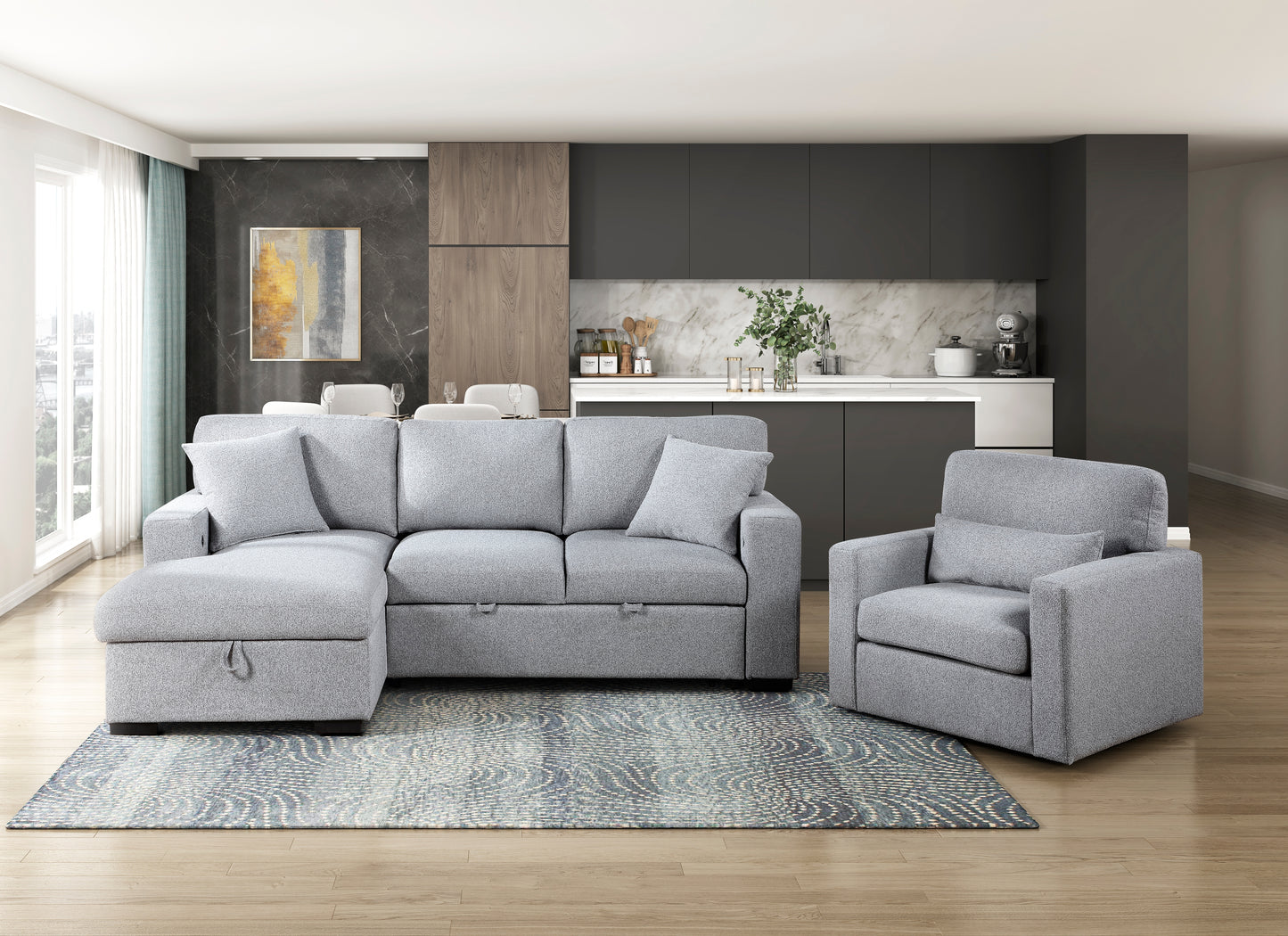 Pompano Sleeper Sectional LEFT OR RIGHT CHAISE GREY
