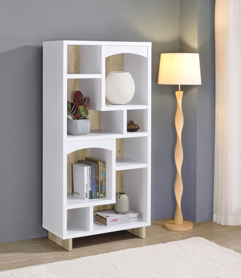 DALTON 65-INCH 6-SHELF BOOKCASE WHITE AND DISTRESSED PINE