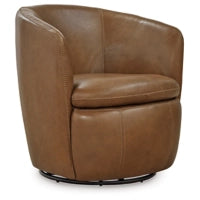 Kierreys Swivel Accent 100% Leather Chair CARAMEL