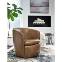 Kierreys Swivel Accent 100% Leather Chair CARAMEL