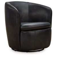 Kierreys Swivel Accent  100% Leather Chair MIDNITE