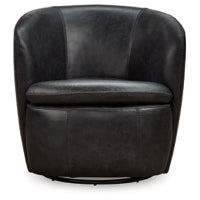 Kierreys Swivel Accent  100% Leather Chair MIDNITE