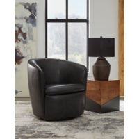 Kierreys Swivel Accent  100% Leather Chair MIDNITE