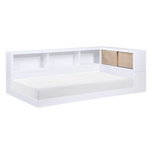 AskerTwin Bookcase Corner Platform Bed WHITE