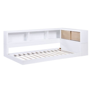 AskerTwin Bookcase Corner Platform Bed WHITE