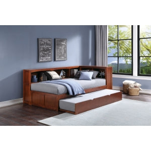 Rowe Twin Bookcase Corner Platform Bed with Twin Trundle DARK CHERRY