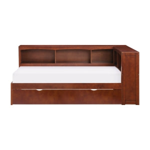 Rowe Twin Bookcase Corner Platform Bed with Twin Trundle DARK CHERRY