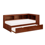 Rowe Twin Bookcase Corner Platform Bed with Twin Trundle DARK CHERRY