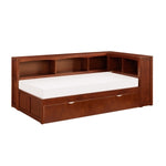 Rowe Twin Bookcase Corner Platform Bed with Twin Trundle DARK CHERRY