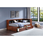 RoweTwin Bookcase Corner Platform Bed with Storage Boxes DARK CHERRY