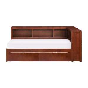 RoweTwin Bookcase Corner Platform Bed with Storage Boxes DARK CHERRY