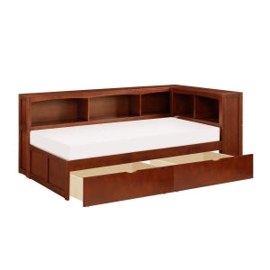 RoweTwin Bookcase Corner Platform Bed with Storage Boxes DARK CHERRY