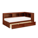 RoweTwin Bookcase Corner Platform Bed with Storage Boxes DARK CHERRY