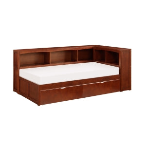 RoweTwin Bookcase Corner Platform Bed with Storage Boxes DARK CHERRY