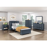 SloaneTwin Bookcase Platform Bed with Hidden Desk, Stool and Storage Bench NAVY BLUE