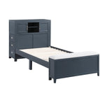 SloaneTwin Bookcase Platform Bed with Hidden Desk, Stool and Storage Bench NAVY BLUE