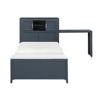 SloaneTwin Bookcase Platform Bed with Hidden Desk, Stool and Storage Bench NAVY BLUE