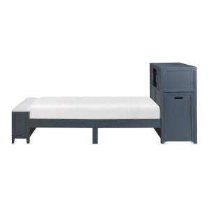SloaneTwin Bookcase Platform Bed with Hidden Desk, Stool and Storage Bench NAVY BLUE