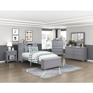 Sloane Twin Bookcase Platform Bed with Hidden Desk, Stool and Storage Bench SMOKE GREY