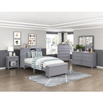 Sloane Twin Bookcase Platform Bed with Hidden Desk, Stool and Storage Bench SMOKE GREY