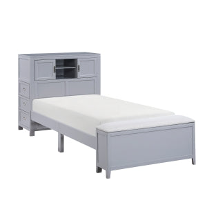 Sloane Twin Bookcase Platform Bed with Hidden Desk, Stool and Storage Bench SMOKE GREY