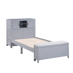 Sloane Twin Bookcase Platform Bed with Hidden Desk, Stool and Storage Bench SMOKE GREY