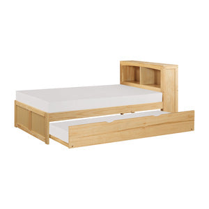 BartlyTwin Bookcase Platform Bed with Twin Trundle NATURAL