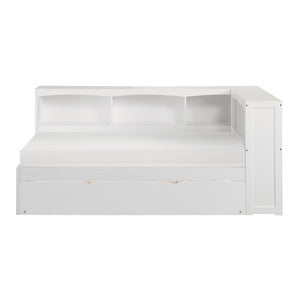 Galen Twin Bookcase Corner Platform Bed with Twin Trundle WHITE