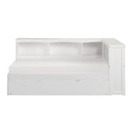Galen Twin Bookcase Corner Platform Bed with Twin Trundle WHITE