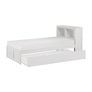 GalenTwin Bookcase Platform Bed with Twin Trundle. WHITE