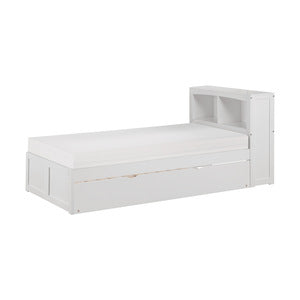 GalenTwin Bookcase Platform Bed with Twin Trundle. WHITE