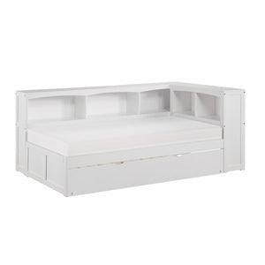 Galen Twin Bookcase Corner Platform Bed with Twin Trundle WHITE
