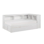Galen Twin Bookcase Corner Platform Bed with Twin Trundle WHITE