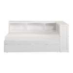 GalenTwin Bookcase Corner Platform Bed with Storage Boxes WHITE