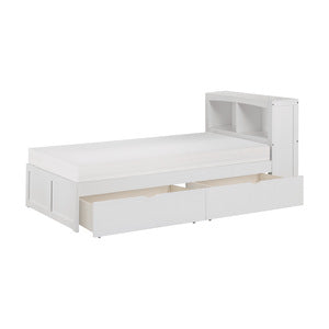 GalenTwin Bookcase Platform Bed with Storage Boxes WHITE