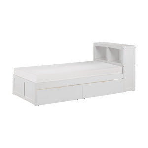 GalenTwin Bookcase Platform Bed with Storage Boxes WHITE