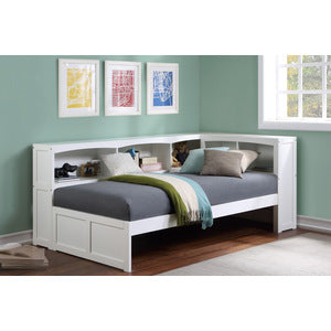 Galen Twin Bookcase Corner Platform Bed WHITE