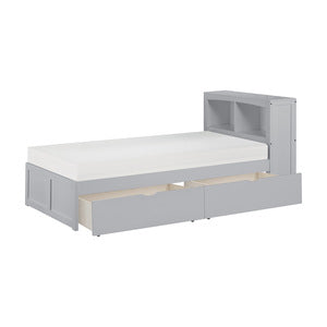 OrionTwin Bookcase Platform Bed with Storage Boxes GREY
