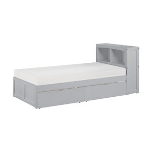 OrionTwin Bookcase Platform Bed with Storage Boxes GREY