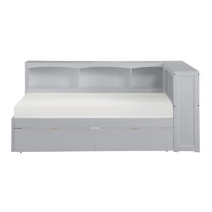 OrionTwin Bookcase Corner Platform Bed with Storage Boxes GREY