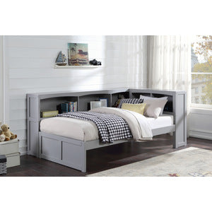 OrionTwin Bookcase Corner Platform Bed GREY