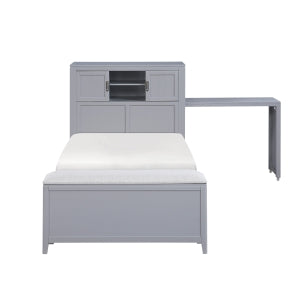 Sloane Twin Bookcase Platform Bed with Hidden Desk, Stool and Storage Bench SMOKE GREY