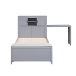 Sloane Twin Bookcase Platform Bed with Hidden Desk, Stool and Storage Bench SMOKE GREY