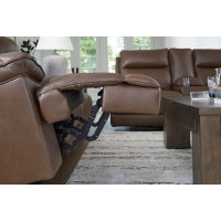 VonRyan PWR REC Leather Sofa with ADJ Headrest TOBACCO