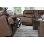 VonRyan PWR REC Leather Sofa with ADJ Headrest TOBACCO